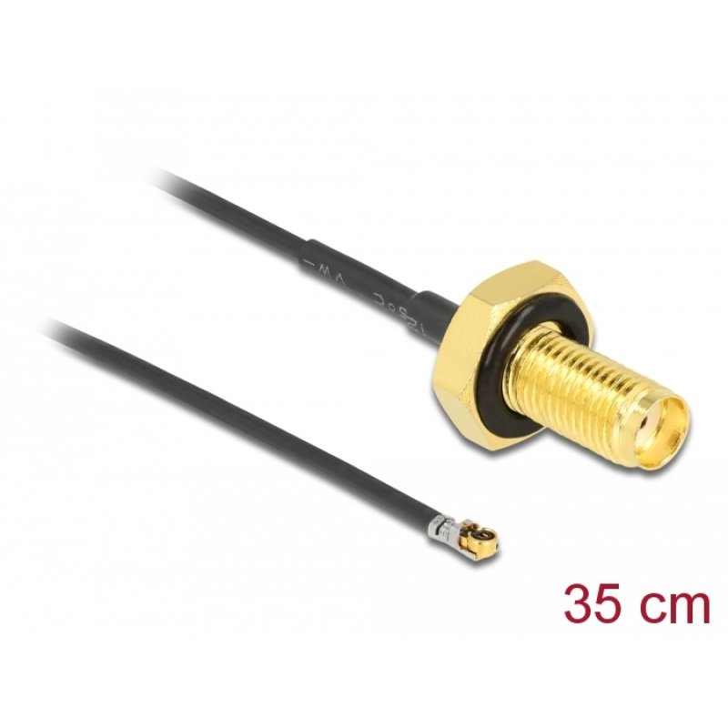 DeLOCK Câble d'antenne SMA femelle sur cloison vers I-PEX Inc., MHF 4L LK mâle 1.37 35 cm Longueur filetée 10 mm