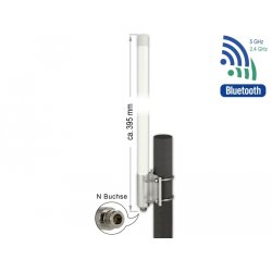 DeLOCK Antenne WLAN double-bande 802.11 ac/ax/a/b/g/n N femelle 6,2 - 8,0 dBi 39,5 cm omnidirectionnelle, fixée au mur