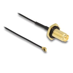 DELOCK Antennenkabel RP-SMA Buchse zum Einbau zu MHF I Stecker 1.13 35cm Gewindelnge 10mm spritzwassergeschutzt