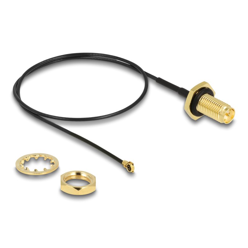DeLOCK Antenna Cable RP-SMA jack bulkhead to I-PEX Inc., MHF I plug 1.13 35 cm thread length 10 mm splash proof