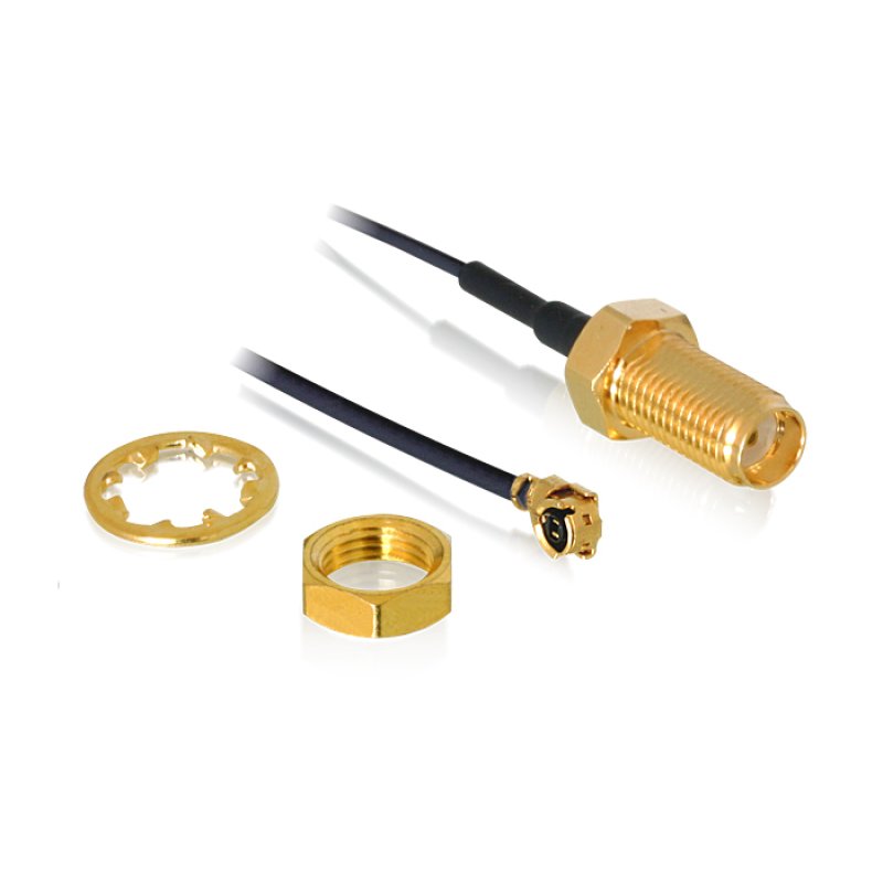 DELOCK Antennenkabel SMA Buchse zum Einbau zu I-PEX Inc. MHF I Stecker 1.37 50cm Gewindelnge 10mm