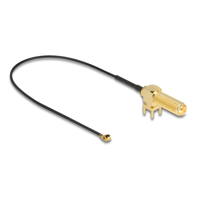 DELOCK Antennenkabel RP-SMA 90 PCB Buchse zum Einbau zu I-PEX Inc. MHF I Stecker 1.13 25cm Gewindelnge 15mm
