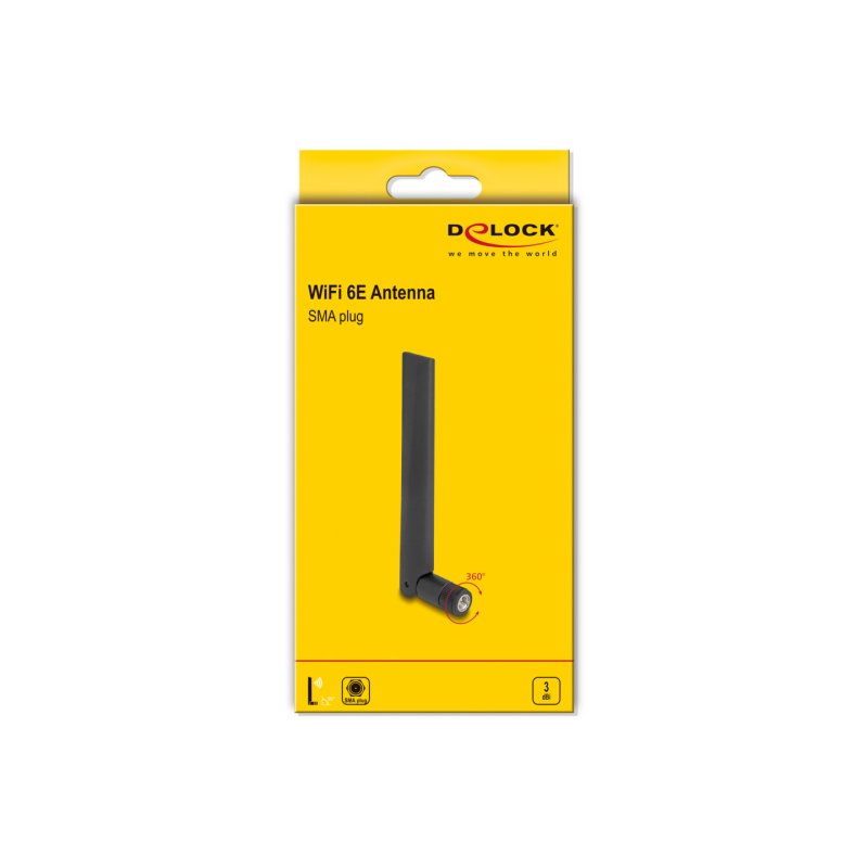 DELOCK WiFi 6E Antenne SMA Stecker 3 dBi omnidirektional mit Kippgelenk schwarz