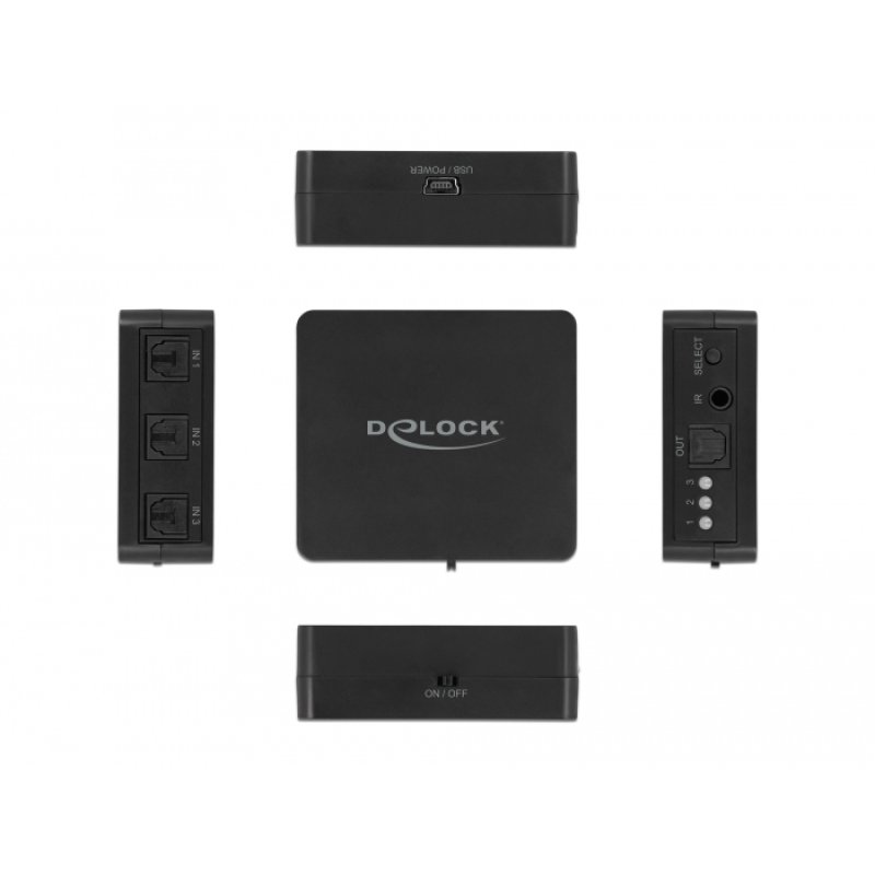 DeLOCK S/PDIF TOSLINK Switch 3 In 1 Out with IR Remote Control and USB Powered