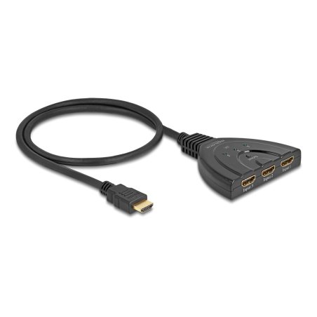 DELOCK HDMI Switch 3 x HDMI in zu 1 x HDMI out 8K 60 Hz mit integriertem Kabel 60cm