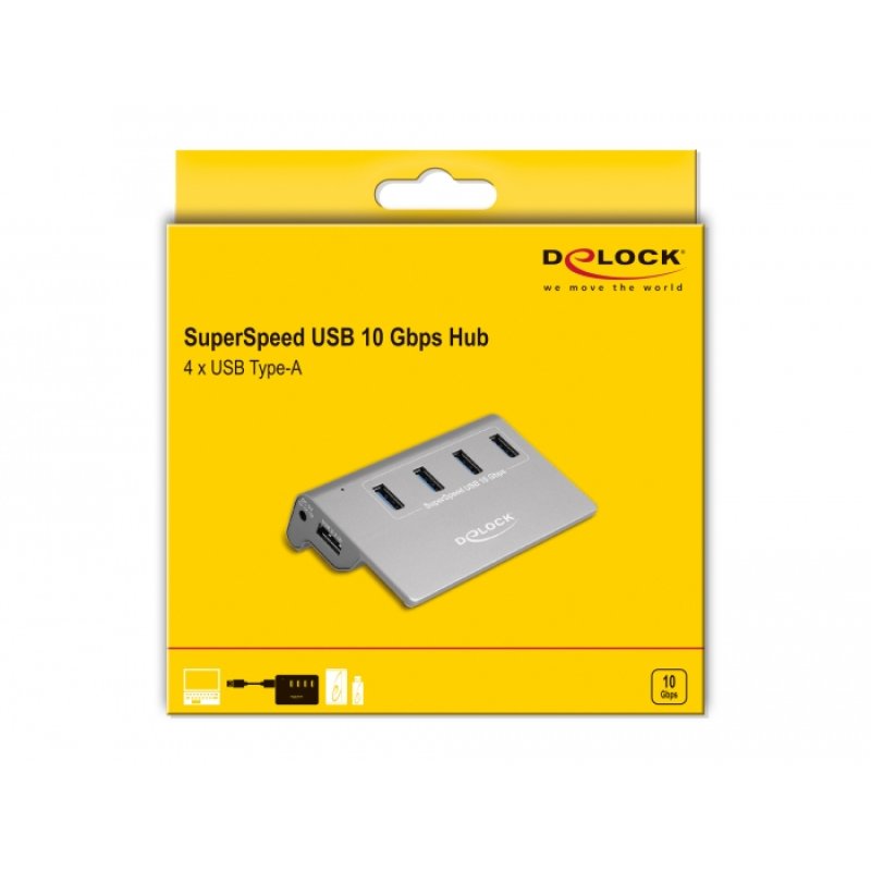 DELOCK USB 3.2 Gen 2 Hub mit 4 USB Typ-A Ports