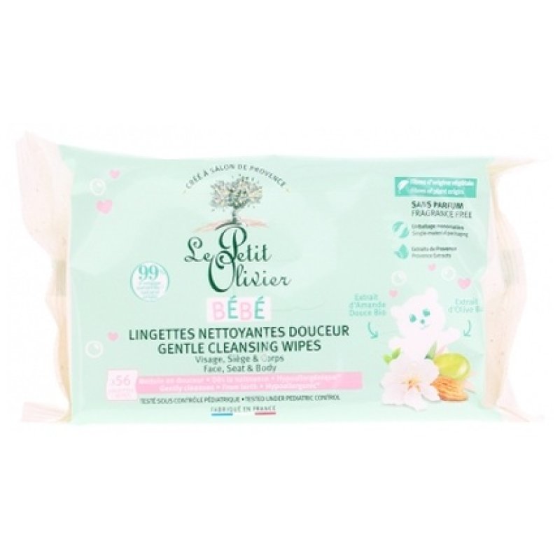Le Petit Olivier Bebe 56 Gentle Cleansing Wipes Face Seat & Body