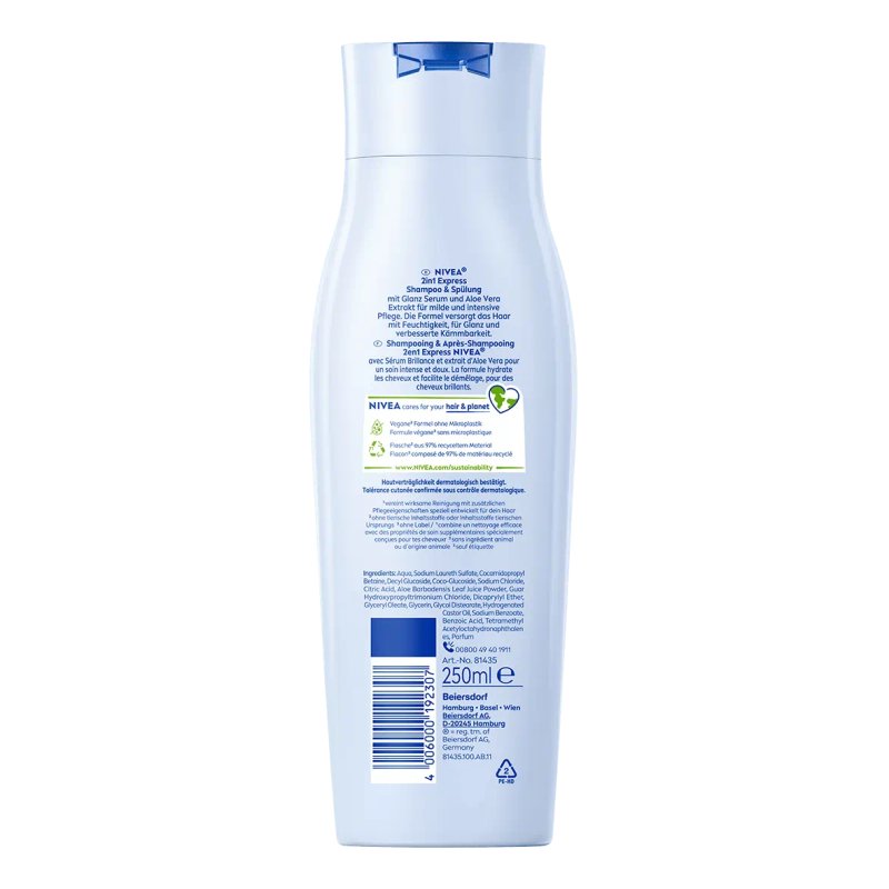 NIVEA 2in1 Express 250 ml Shampoing et revitalisant 2 en 1 Non-professionnel Femmes