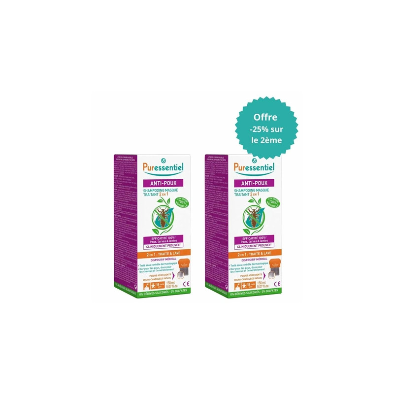 Puressentiel Antilice Shampoo Treatment Mask 2in1 With Comb 2x150ml