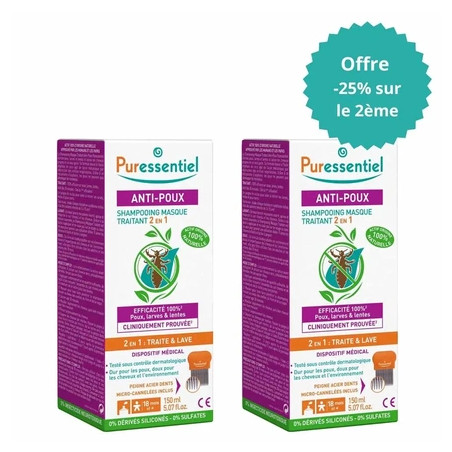 Puressentiel Antilice Shampoo Treatment Mask 2in1 With Comb 2x150ml