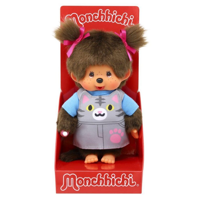 MONCHHICHI - Salopette Chat - Peluche 20cm