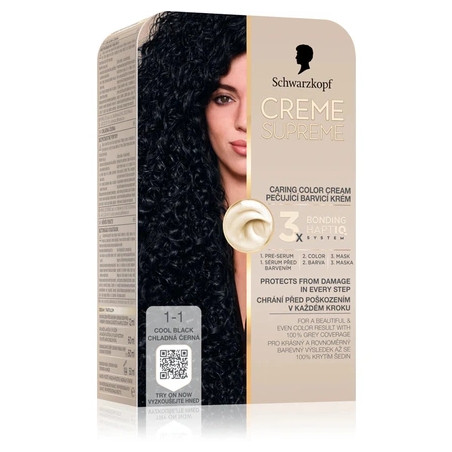 Schwarzkopf Creme Supreme Permanent Hair Dye Color 11 Cool Black 60 Ml