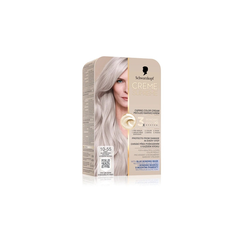 Schwarzkopf Creme Supreme Permanent Hair Dye Color 1055 Cool Silverblond 60 Ml