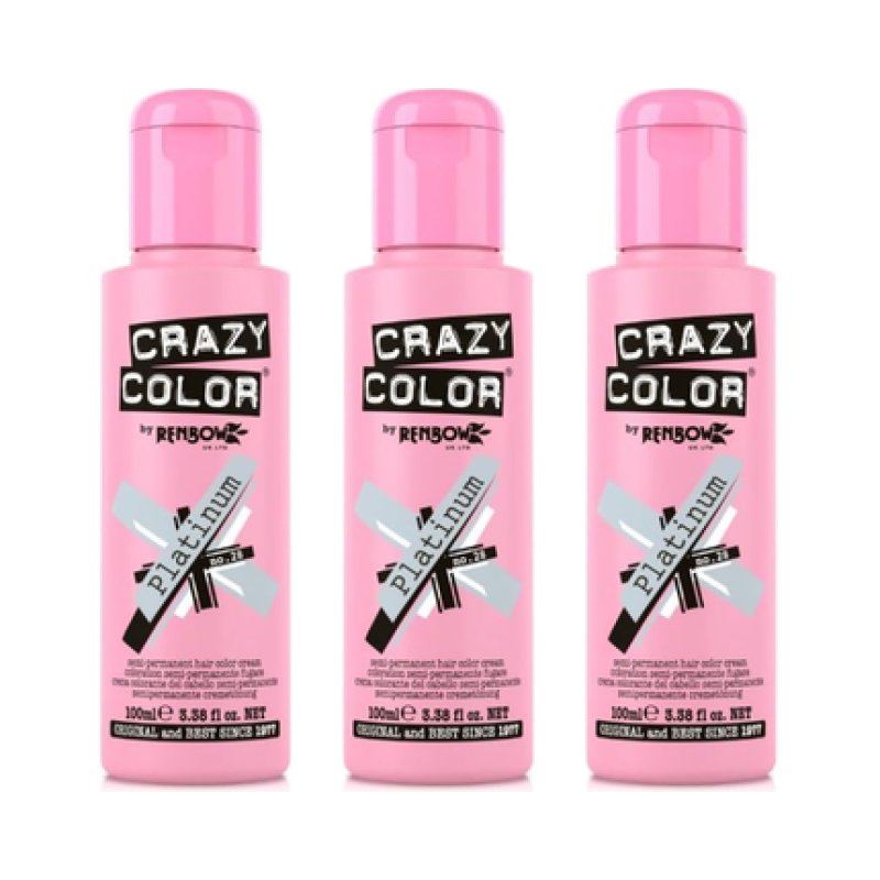 Crazy Color 28 Metallic Platinum Semipermanent Hair Color Cream Pack Of 3