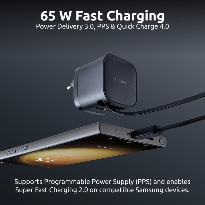Intenso Power Adapter W65ACIC GaN black Schnellladegerät mit 65 W Leistung, Leistungsstarke GaN-Technologie,