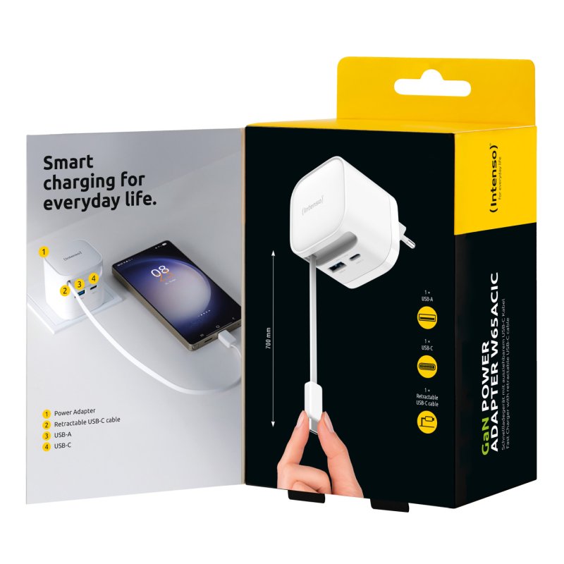 Intenso Power Adapter W65ACIC GaN white Schnellladegerät mit 65 W Leistung, Leistungsstarke GaN-Technologie,