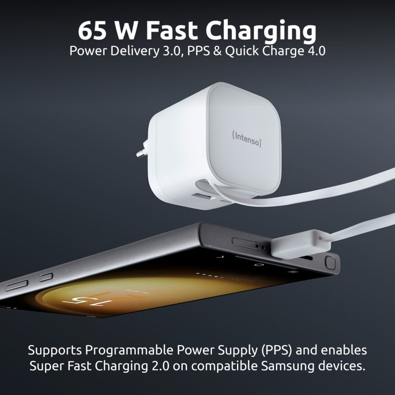 Intenso Power Adapter W65ACIC GaN white Schnellladegerät mit 65 W Leistung, Leistungsstarke GaN-Technologie,
