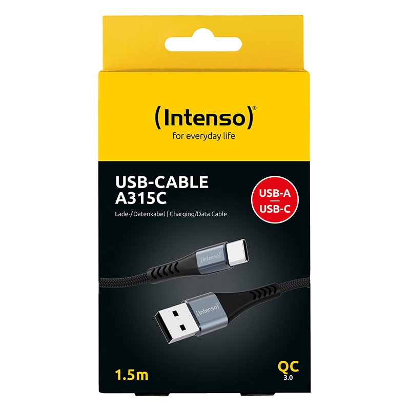 Intenso A315C USB-C charging/data cable, 1.5m, fast charging up to 60 watts, black