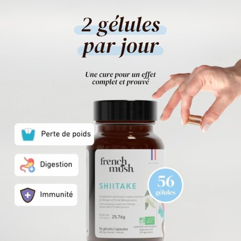 Organic French Mush Shiitake Vegan Capsules for Immunity, Digestion & Wellbeing