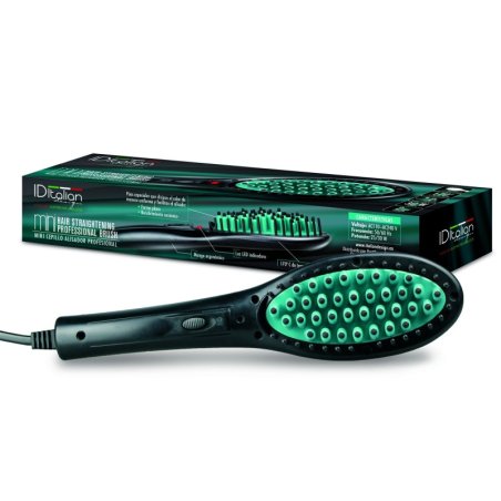 Mini Ceramic Hair Straightening Brush 30W Black and Green - Italian Design