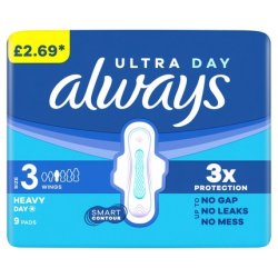 Always Ultra Sanitary Towels Heavy Flow Day Size 3 Wings 9 Pads