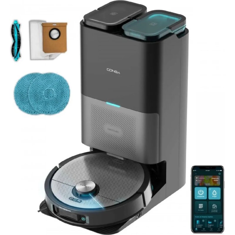 Cecotec Conga 15090 SpinArm Home&Wash Noir, Argent