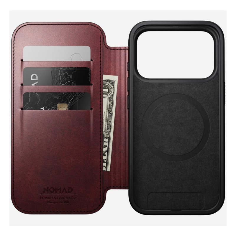 Nomad Modern Leather Folio iPhone 17 Pro Burgundy Horween