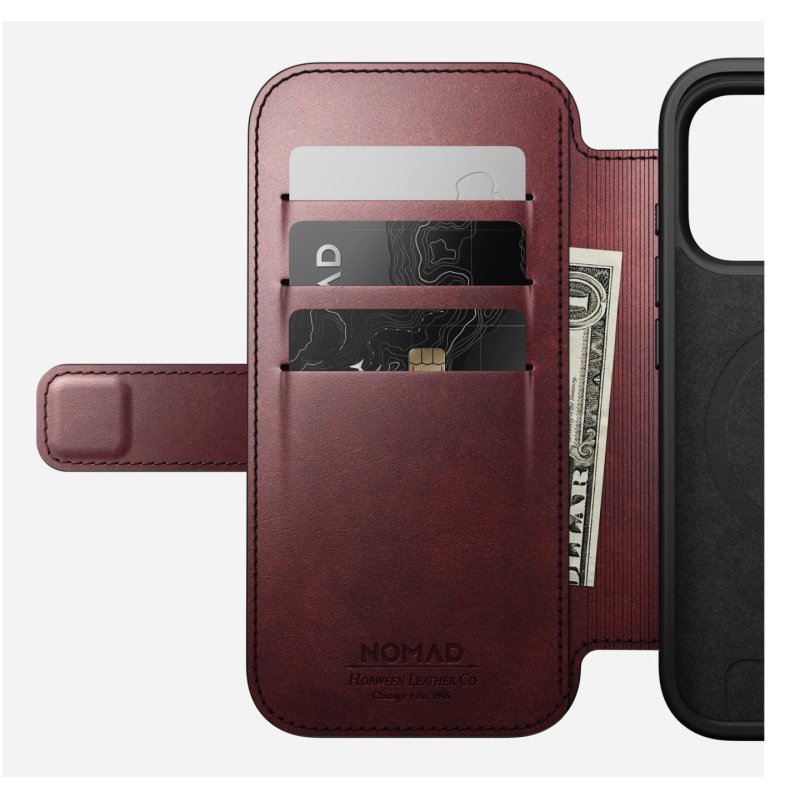 Nomad Modern Leather Folio iPhone 17 Pro Burgundy Horween