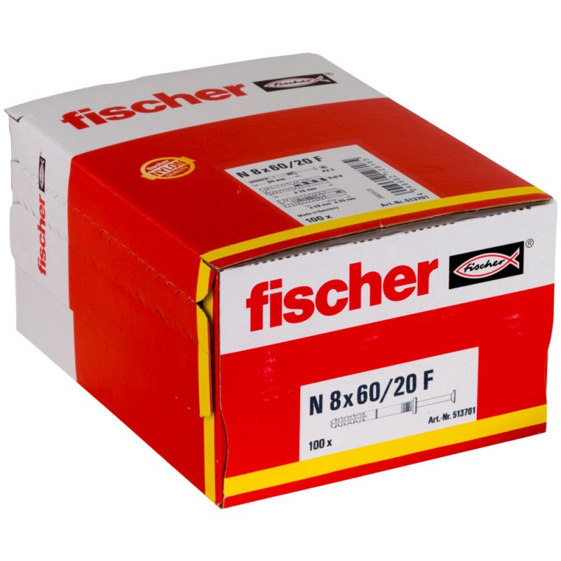 Fischer 513701 ancrage à vis et cheville murale 100 pièce(s) Kit de fiches murales et vis 60 mm