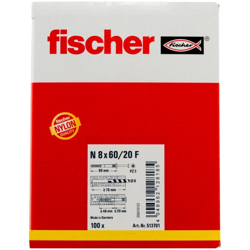 Fischer 513701 screw anchor / wall plug 100 pc(s) Screw & wall plug kit 60 mm