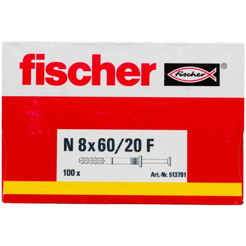 Fischer 513701 ancrage à vis et cheville murale 100 pièce(s) Kit de fiches murales et vis 60 mm