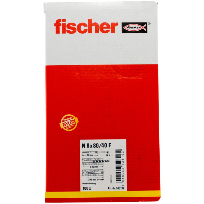 Fischer 513702 screw anchor / wall plug 100 pc(s) Screw & wall plug kit 80 mm