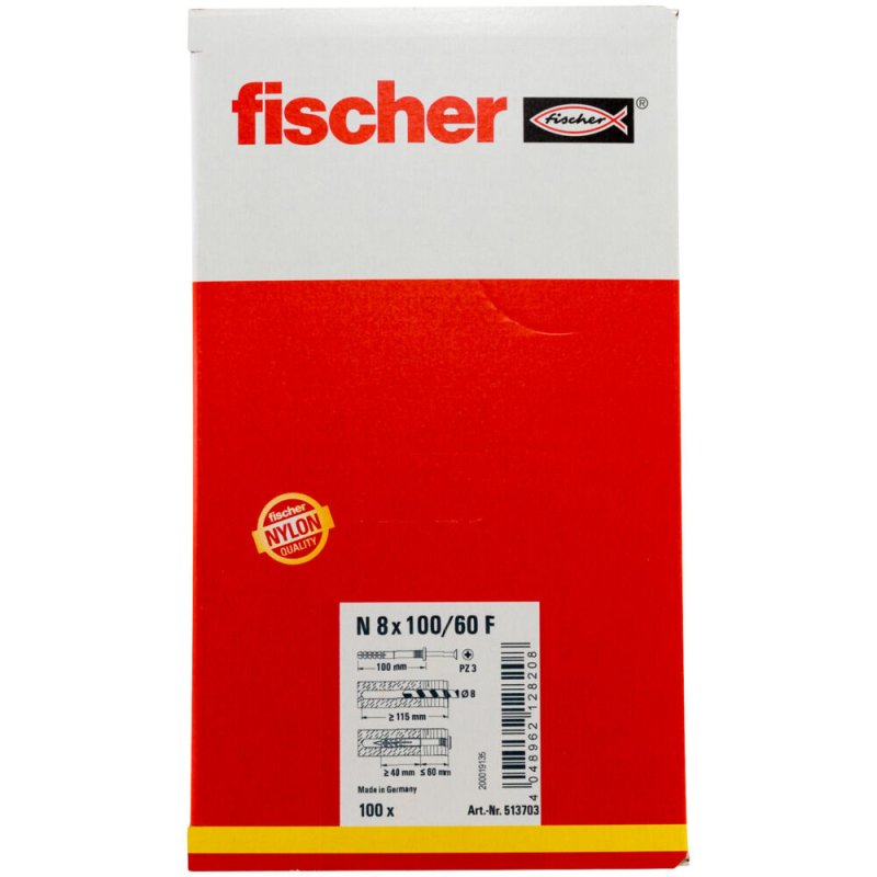 Fischer 513703 screw anchor / wall plug 100 pc(s) Screw & wall plug kit 100 mm