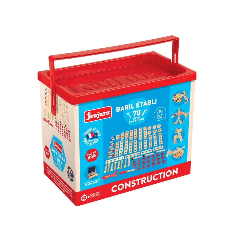 Baril établi JEUJURA 70 pièces en bois pour bricoler - 8595