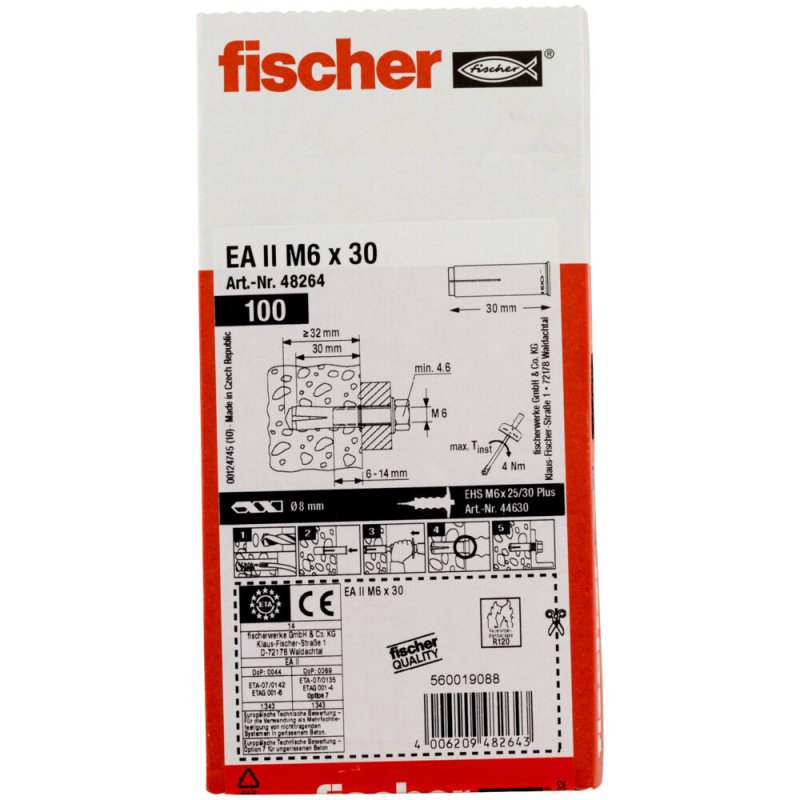 Cheville à frapper EA II FISCHER M6x30 - Boite de 100 - 48264