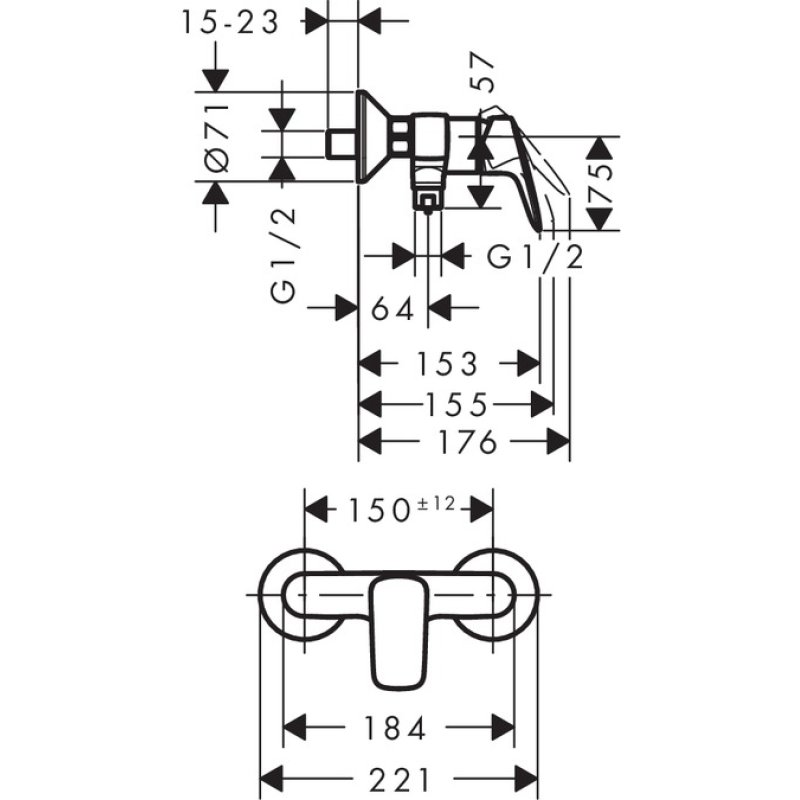 Mitigeur douche Logis C2 avec cartouche à 2 vitesses chromé - HANSGROHE - 71601000