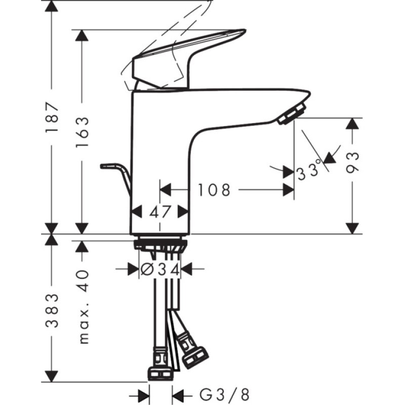 Mitigeur de lavabo HANSGROHE Logis CH3 CoolStart avec tirette et vidage synthétique chromé - 71102000