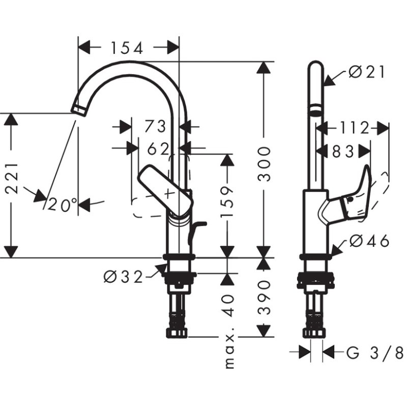 Mitigeur de lavabo HANSGROHE Logis bec haut avec tirette et vidage synthétique chromé - 71130000