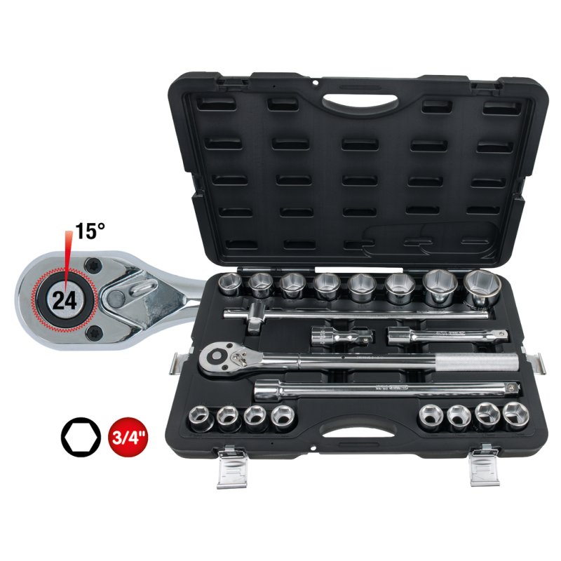 Coffret de douilles 6 pans métriques et accessoires 3/4'' KS TOOLS - 21 pièces - 911.0721