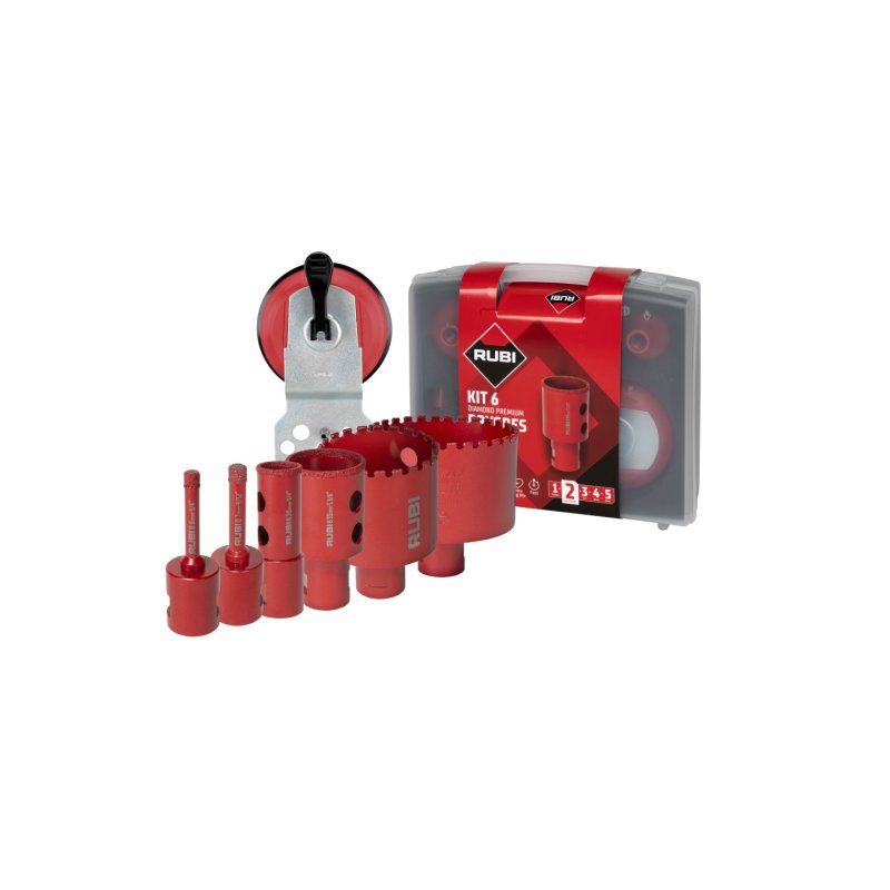 Kit de 6 trépans Drygres Premium 6/8/20/35/50/68 mm M14 RUBI Lg. durée sur meuleuse - 51929