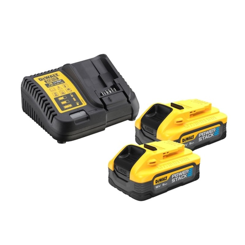 Kit 2 outils DEWALT 2 batteries 18V 5Ah POWERSTACK Perceuse à percussion DCD805 Visseuse à chocs DCF850 -