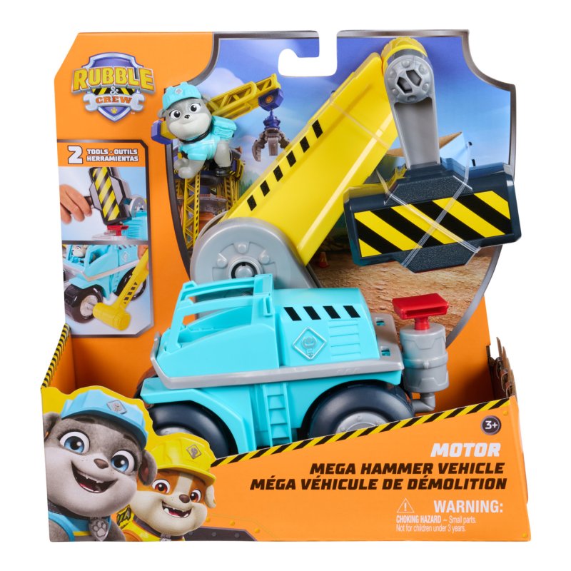 Rubble & Crew Motor Mega Hammer Vehicle, 10-Inch Construction Truck with Motor Action Figure, PAW Patrol Kids Toys for
