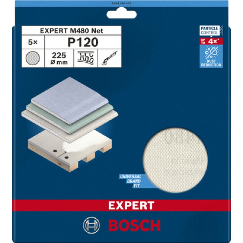 Disques Abrasifs BOSCH Expert M480 - Ø225 mm - Boite de 5 pièces - Grain 120 2608901637