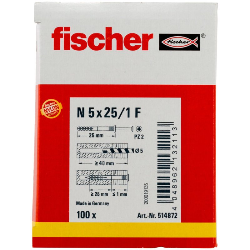 Cheville clou NF 5x25/1 FISCHER - Boite de 100 - 514872