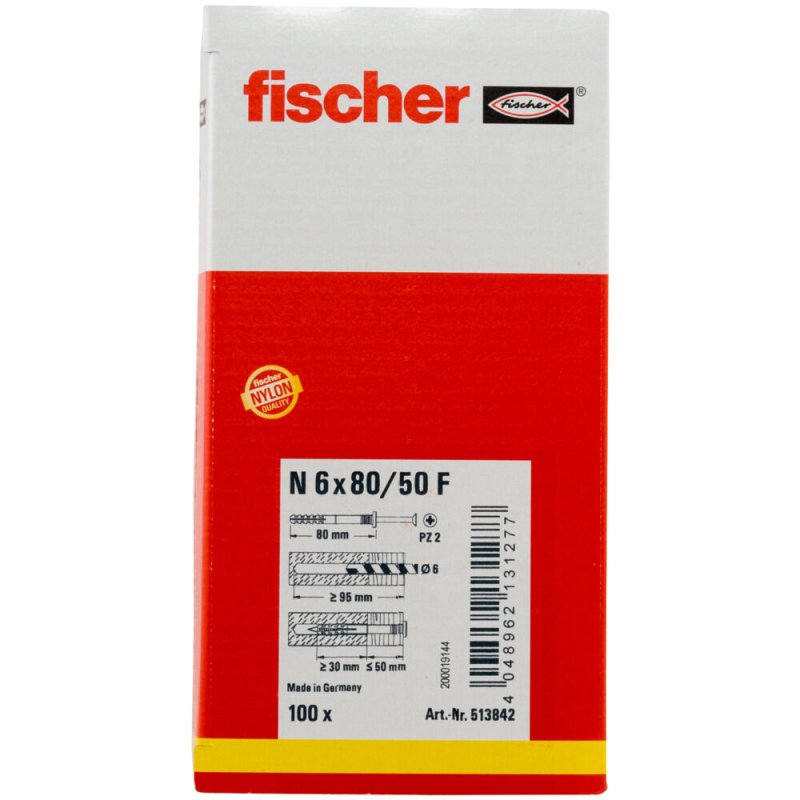 Fischer 513842 screw anchor / wall plug 100 pc(s) Screw & wall plug kit 80 mm