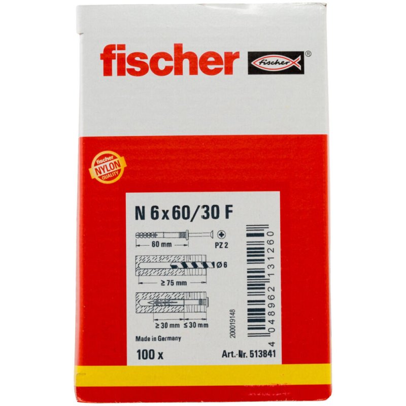 Cheville clou NF 6x60/30 FISCHER - Boite de 100 - 513841