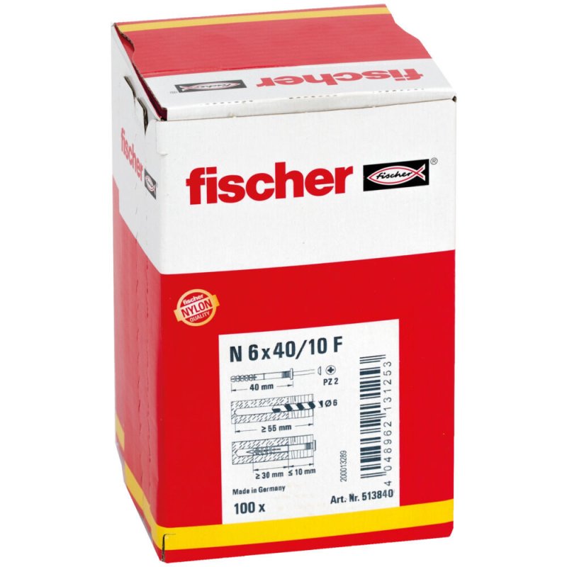 Fischer 513840 screw anchor / wall plug 100 pc(s) Screw & wall plug kit 40 mm
