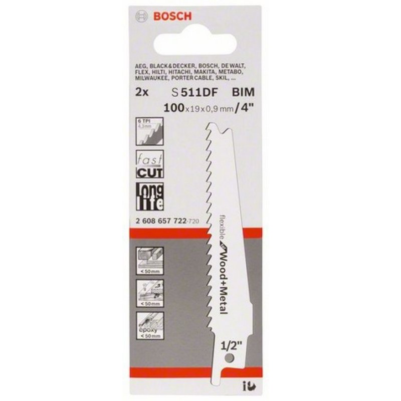Carte de 2 Lames BOSCH Bois et Métal S511DF - 2608657722