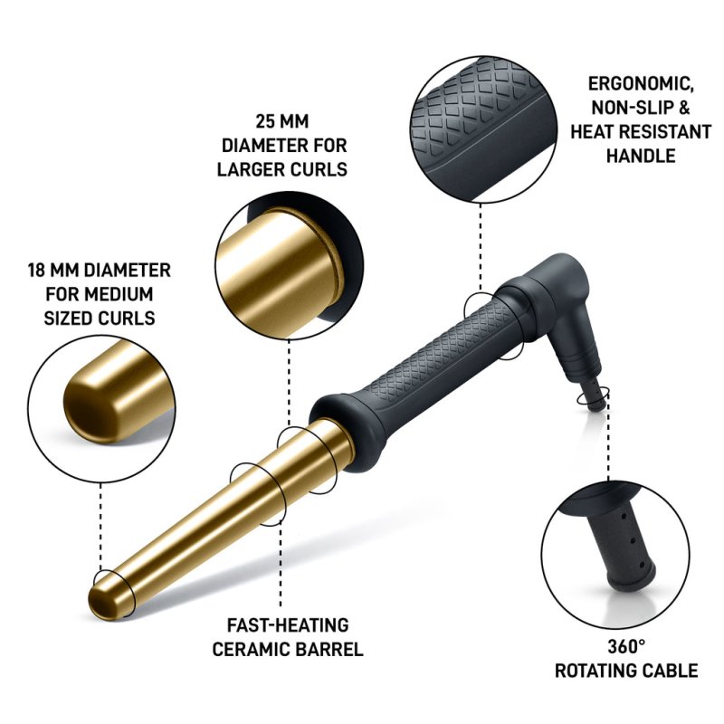 Golden Curl GC_506_GOLD hair styling tool Curling iron Warm Black, Gold