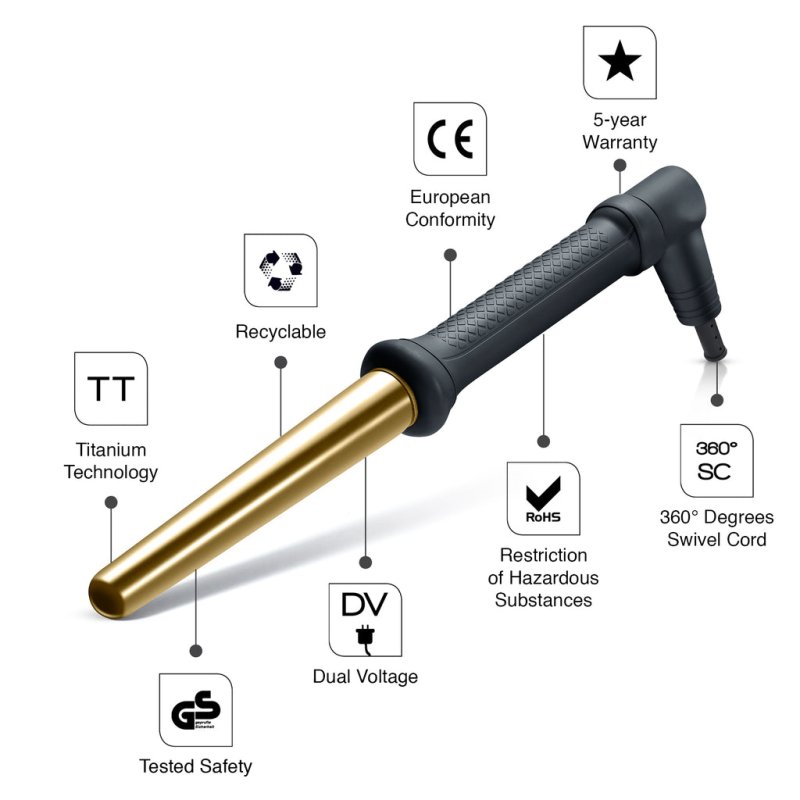 Golden Curl Professional Hair Curler Best Curling Wand for Long Hair 18mm-25mm Gold